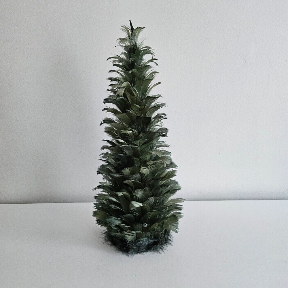 Feather Layered Cone Tree Christmas Decoration -15 in. - Moss Green